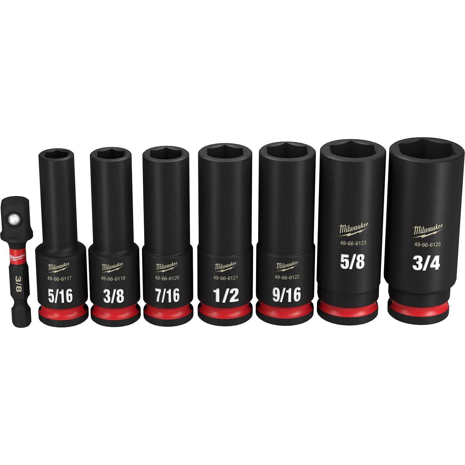 Milwaukee SHOCKWAVE Impact Duty 3/8 Drive SAE Deep 6 Point Socket Set 49-66-7024 - Image 5