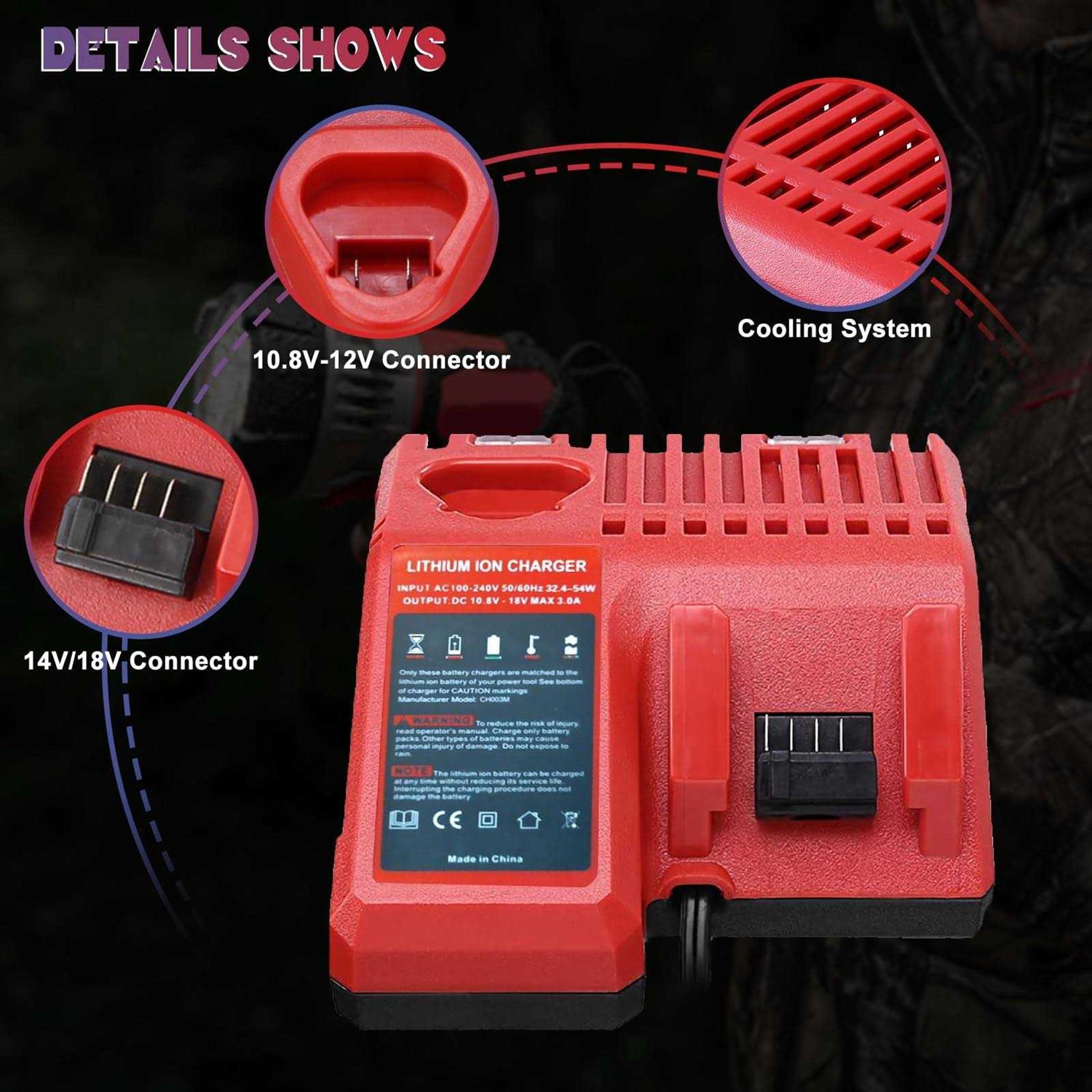 Replace M18 Lithium-Ion Battery Charger for Milwaukee 14.4V - Image 3