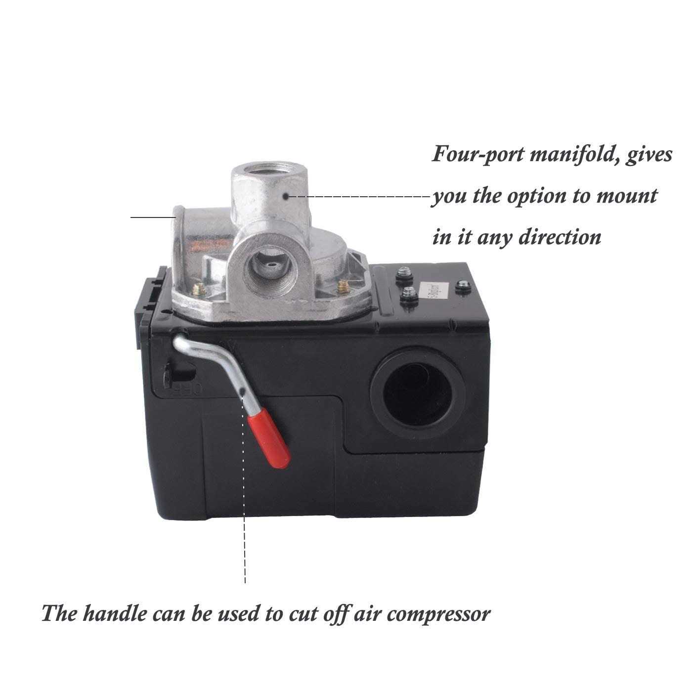 ketofa LF10-4H Pressure Switch 4 Port Air Compressor Pressure Switch Replacement Control NPT1/4 95-125 PSI 20A - Image 4