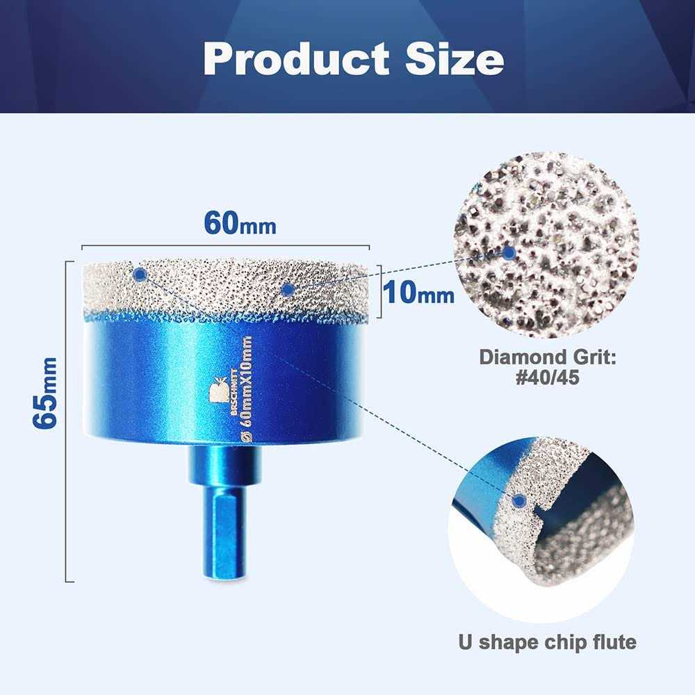 Dry Diamond Core Drill Bit Set,BRSCHNITT Diamond Hole Saw Core Drill Bit with Triangle Shank for Porcelain Tile Ceramic Stone - Image 4
