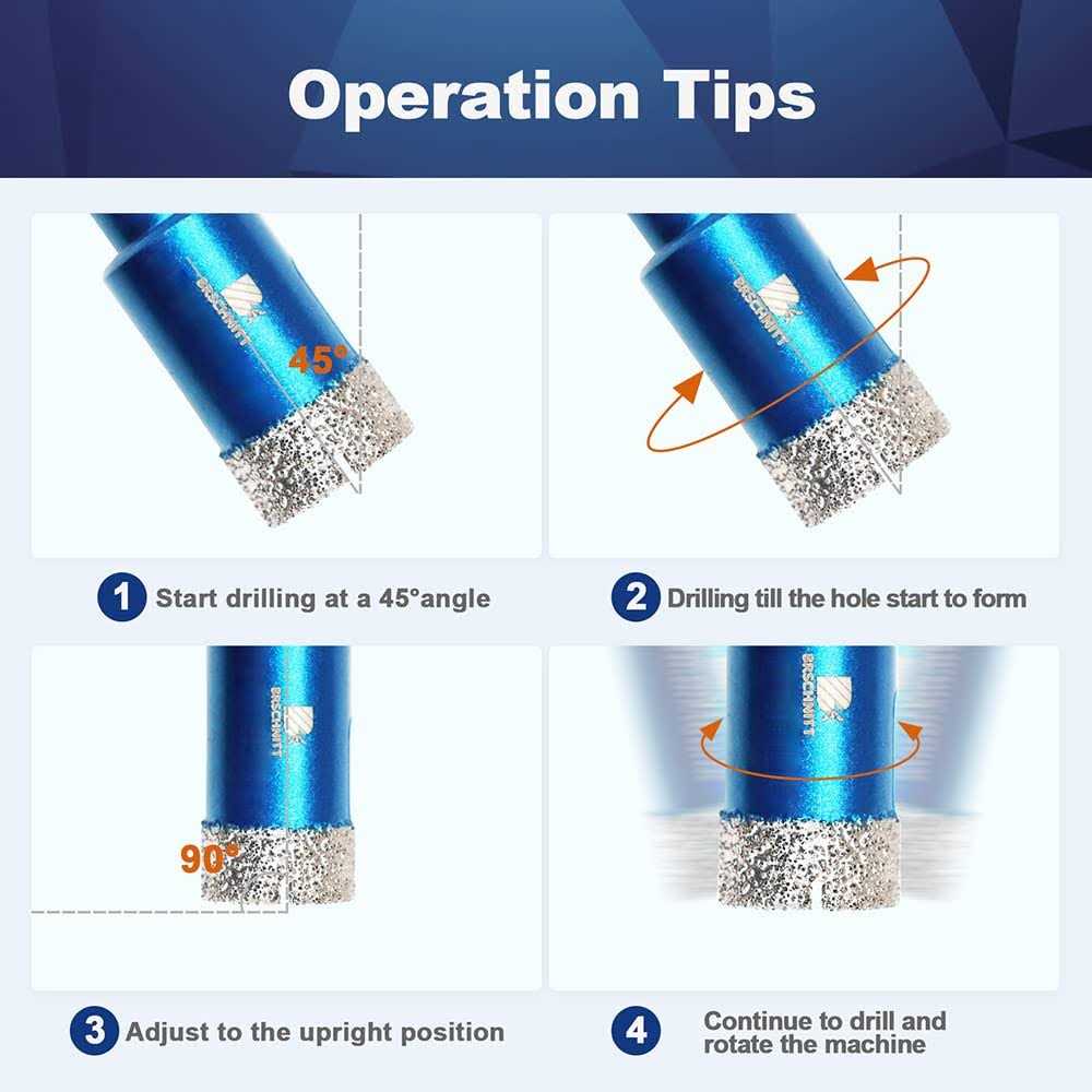Dry Diamond Core Drill Bit Set,BRSCHNITT Diamond Hole Saw Core Drill Bit with Triangle Shank for Porcelain Tile Ceramic Stone - Image 5