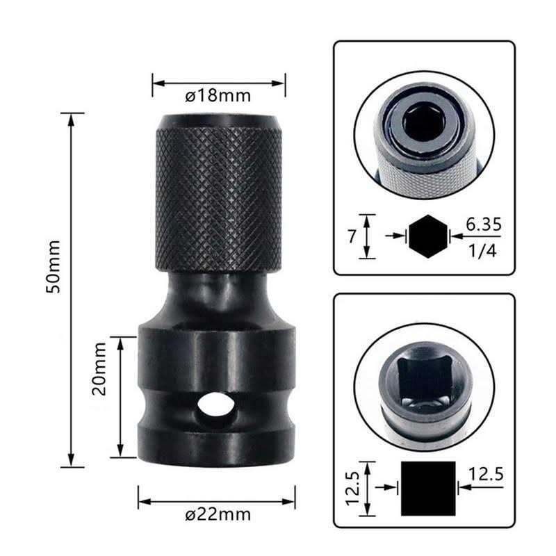 DCA 2pcs 1/2 inch Square Drive to 1/4 inch Hex Female Socket Adapter Converter Chuck Adapter for Impact Air and Electric Wrench - Image 3