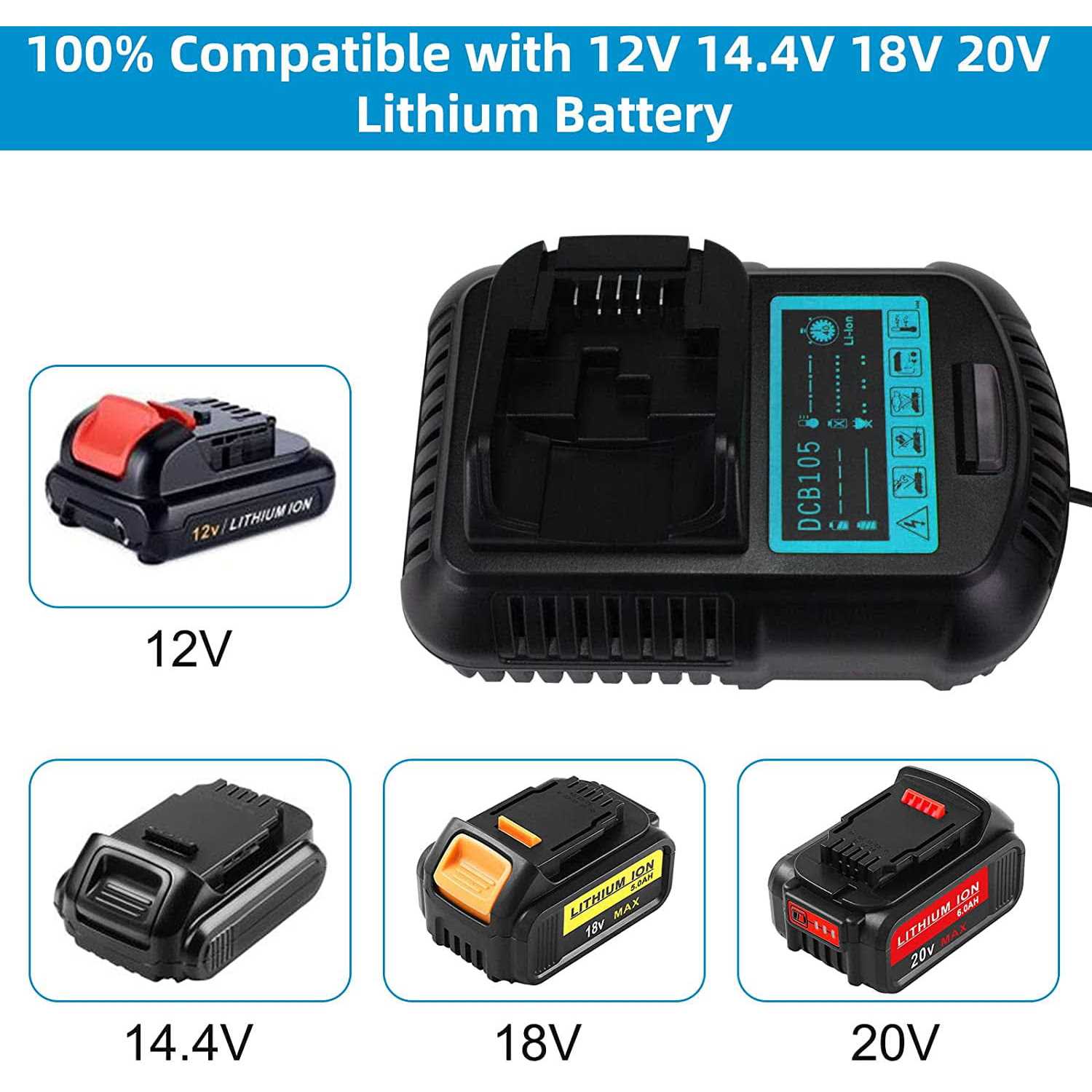 Replacement for Dewalt DCB105 Dcb112 Dcb115 12v/20v MAX Lithium Ion Battery Charger Compatible with Dewalt DCB201 DCB200 Dcb204 Dcb206 DCB207 Dcb203 - Image 3