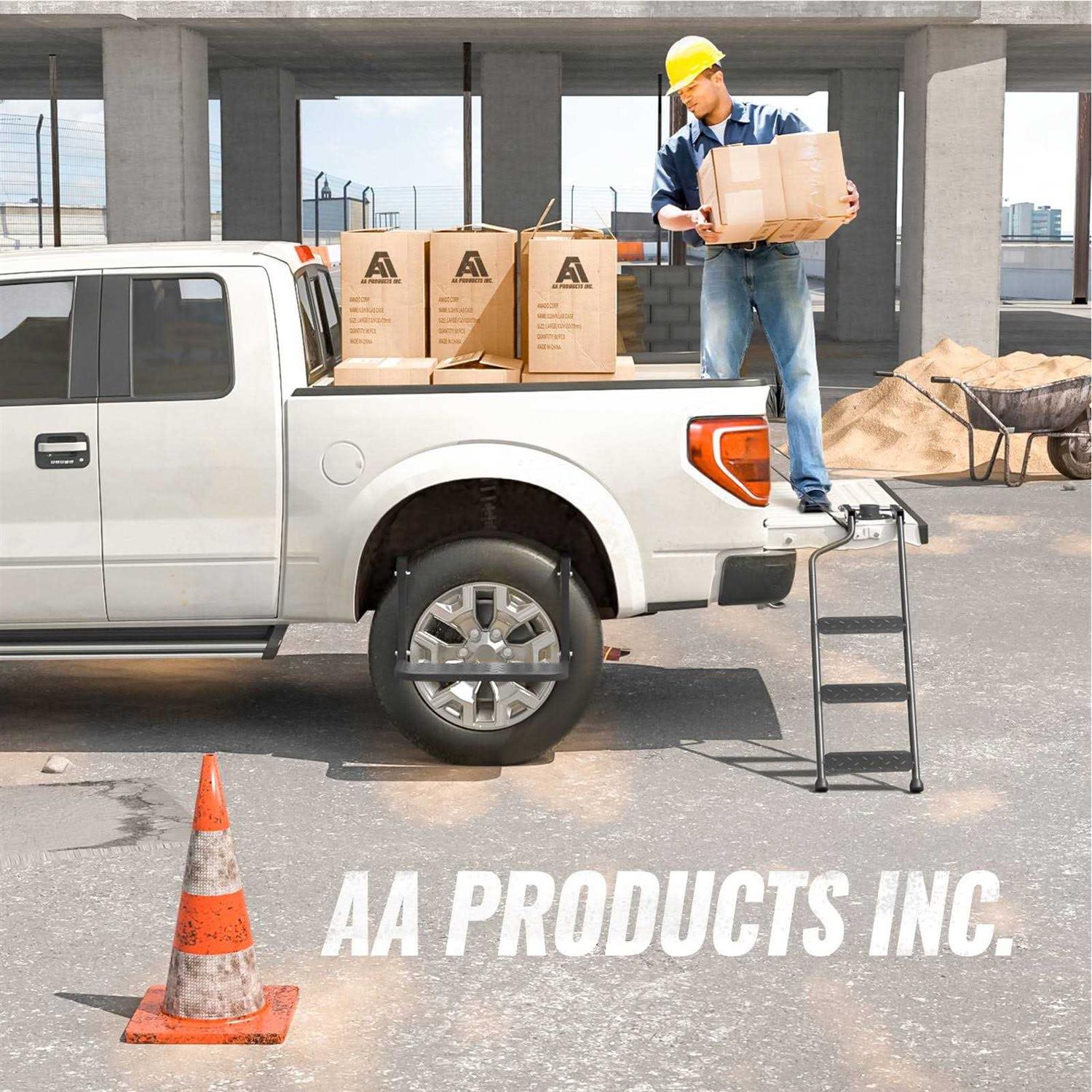 AA Products. AA Product Tailgate Ladder Foldable Pickup Truck Tailgate Ladder with Wide Pedal Non-Slip Sturdy for Truck Easy Install Durable Steel - Image 2