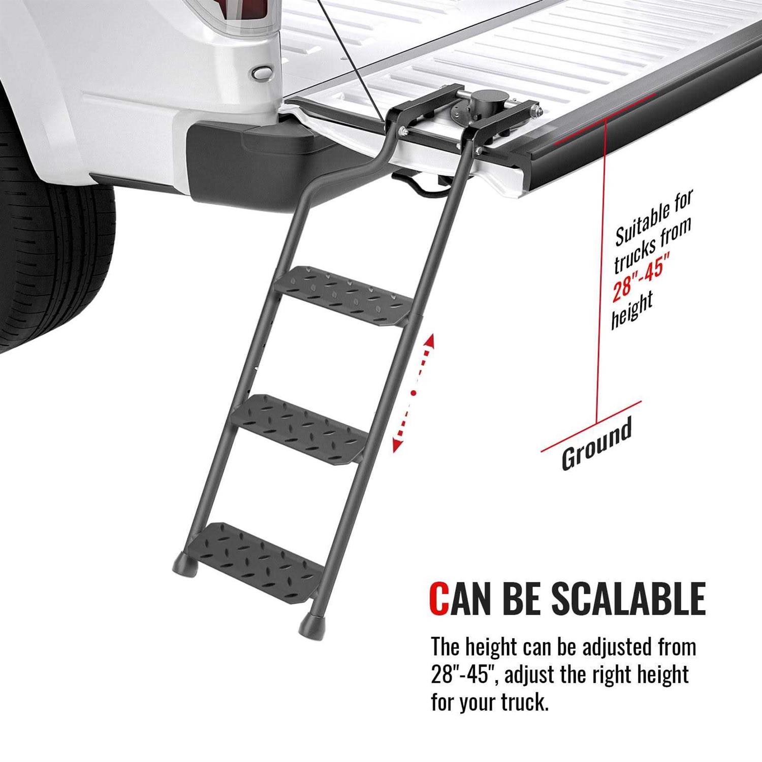 AA Products. AA Product Tailgate Ladder Foldable Pickup Truck Tailgate Ladder with Wide Pedal Non-Slip Sturdy for Truck Easy Install Durable Steel - Image 4