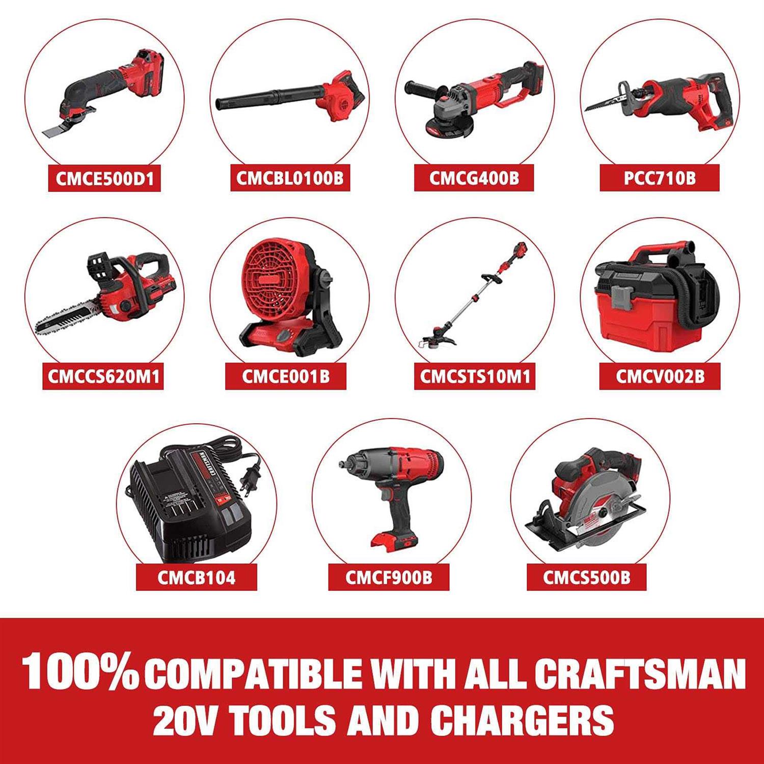 DSANKE CMCB209 9000mAh 20V Lithium-ion Battery Replacement for Craftsman V20 Lithium ion Battery CMCB209 CMCB204 CMCB204-2 CMCB202 CMCB202-2 CMCB201 - Image 2