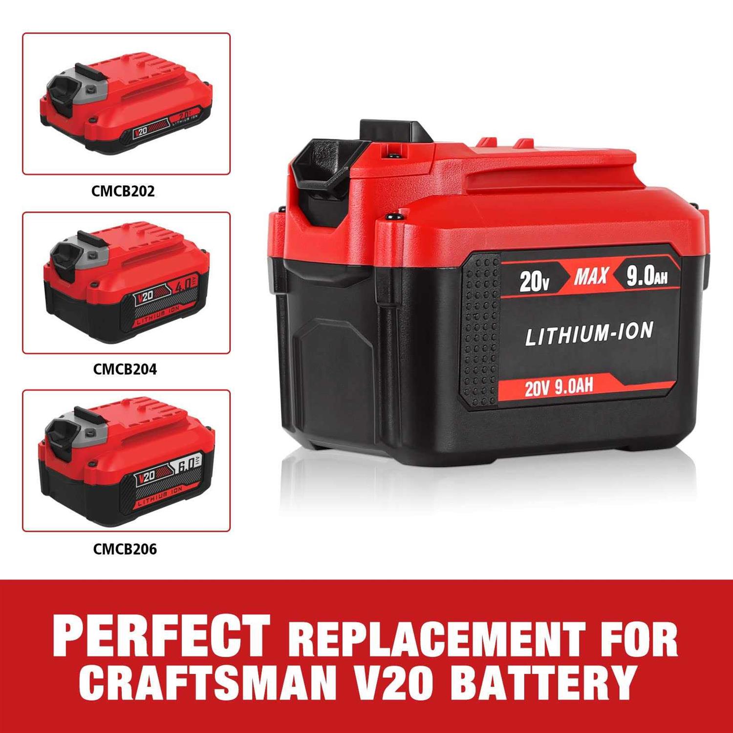 DSANKE CMCB209 9000mAh 20V Lithium-ion Battery Replacement for Craftsman V20 Lithium ion Battery CMCB209 CMCB204 CMCB204-2 CMCB202 CMCB202-2 CMCB201 - Image 3