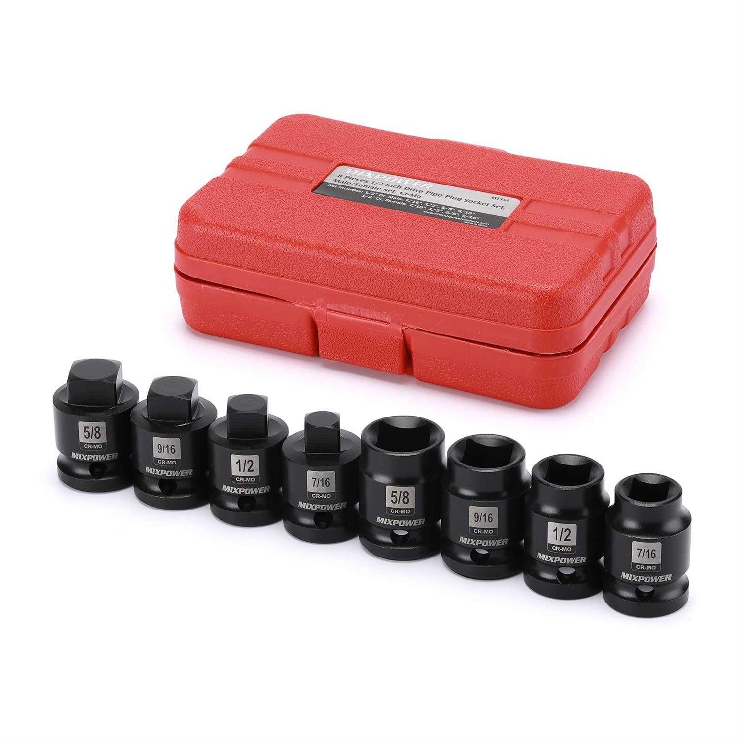 MIXPOWER 8 Pieces 1/2-inch Drive Pipe Plug Socket Set