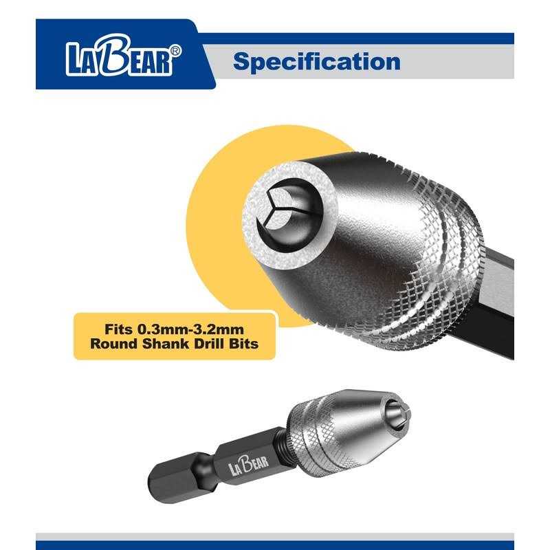 LABEAR Drill Chuck Keyless Mini Adapter ¼ Inch Hex Shank 0.3-3.2mm Capacity for Micro Drill Bits for Cordless Screwdrivers, Drills, and Power - Image 4