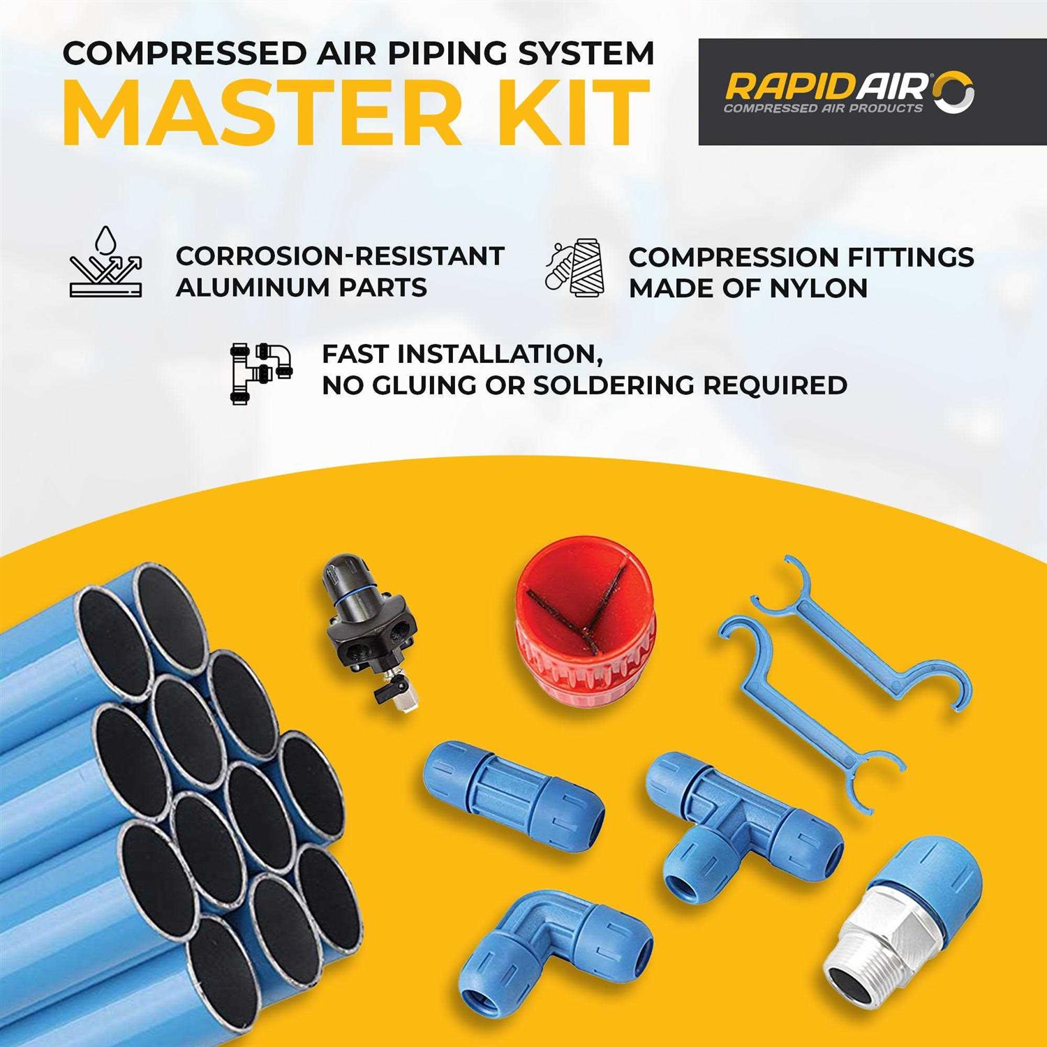 RapidAir F28070 Fastpipe 3/4-Inch Compressed Air Aluminum Piping System 90-Foot Master Kit - Image 3