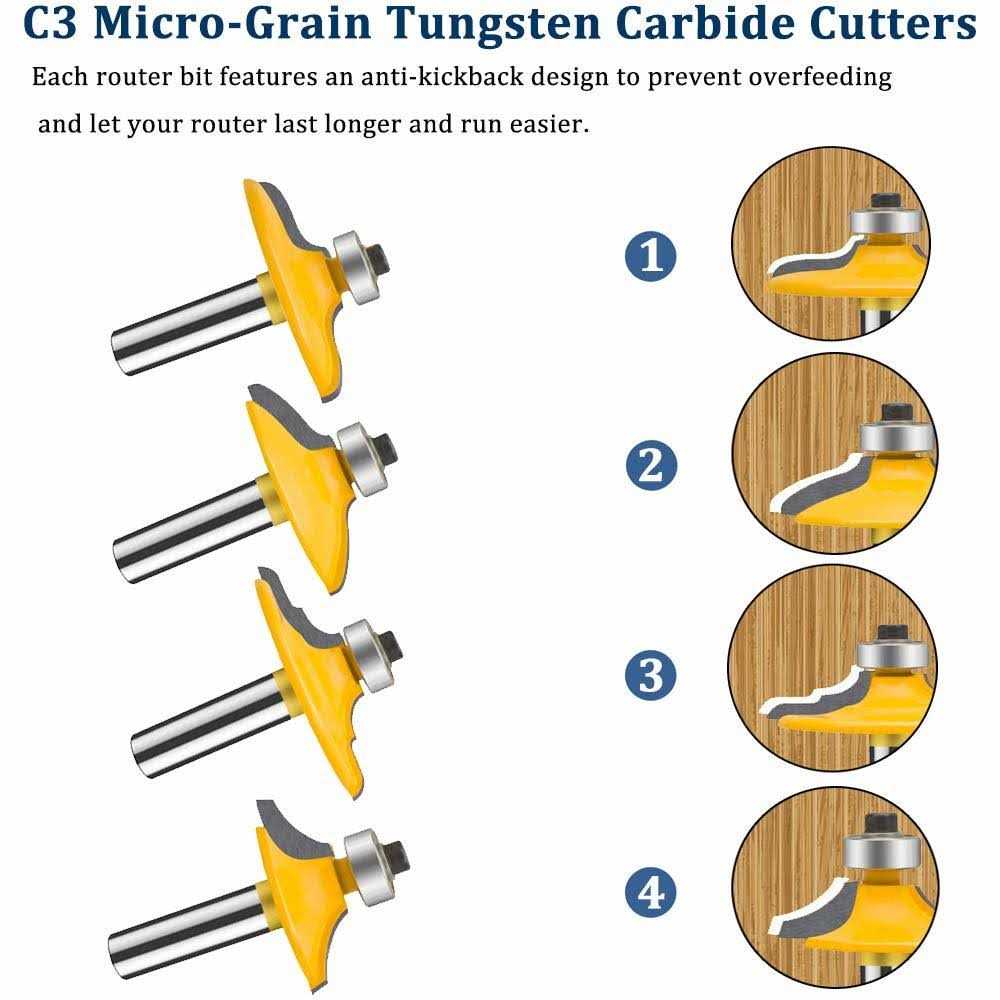 TAIWAIN Router Bit Set 4PCS 1/4 Inch Shank Door&Drawer Front Edging - Image 4