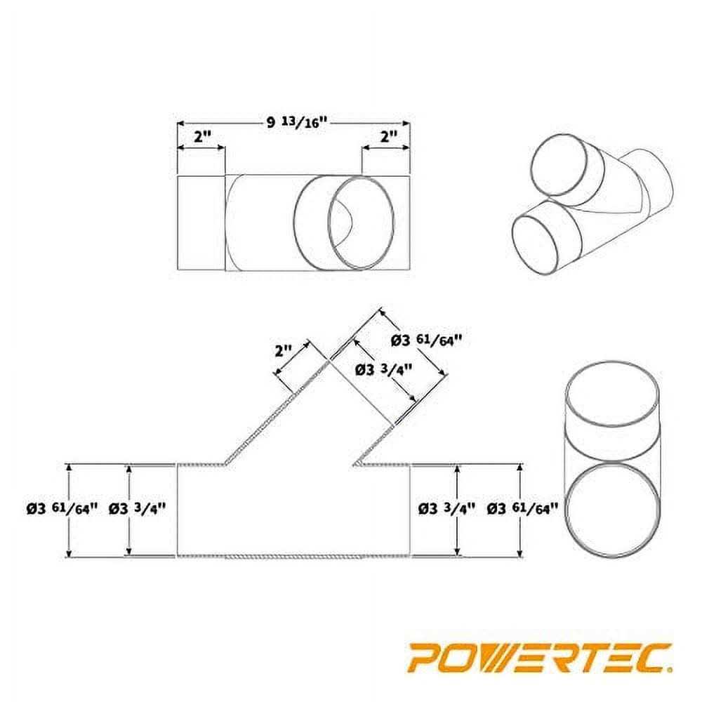 Powertec 70106 4-Inch Y-Fitting Dust Hose Connector - Image 5