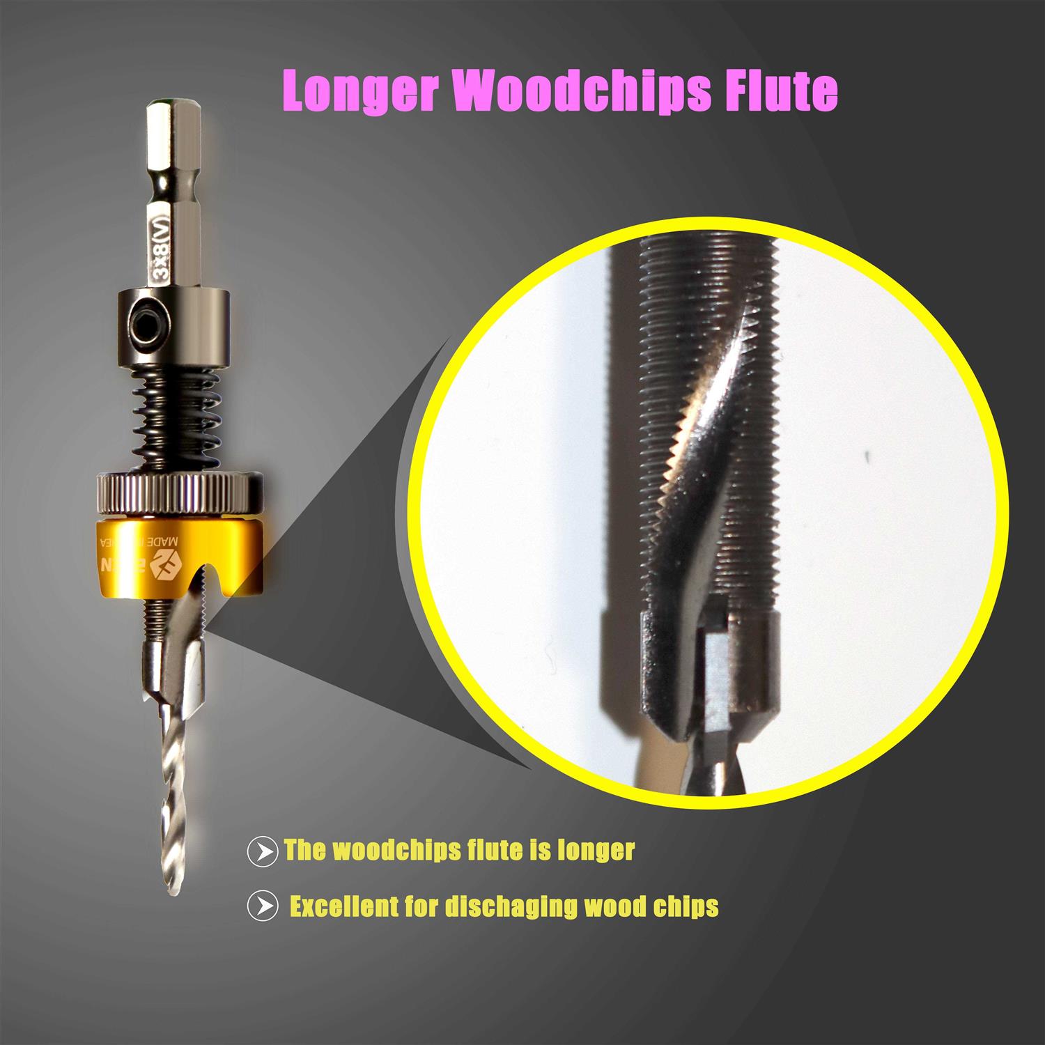 Adjustable Countersink Drill Bit Self-Adjusting Depth Control Without - Image 2