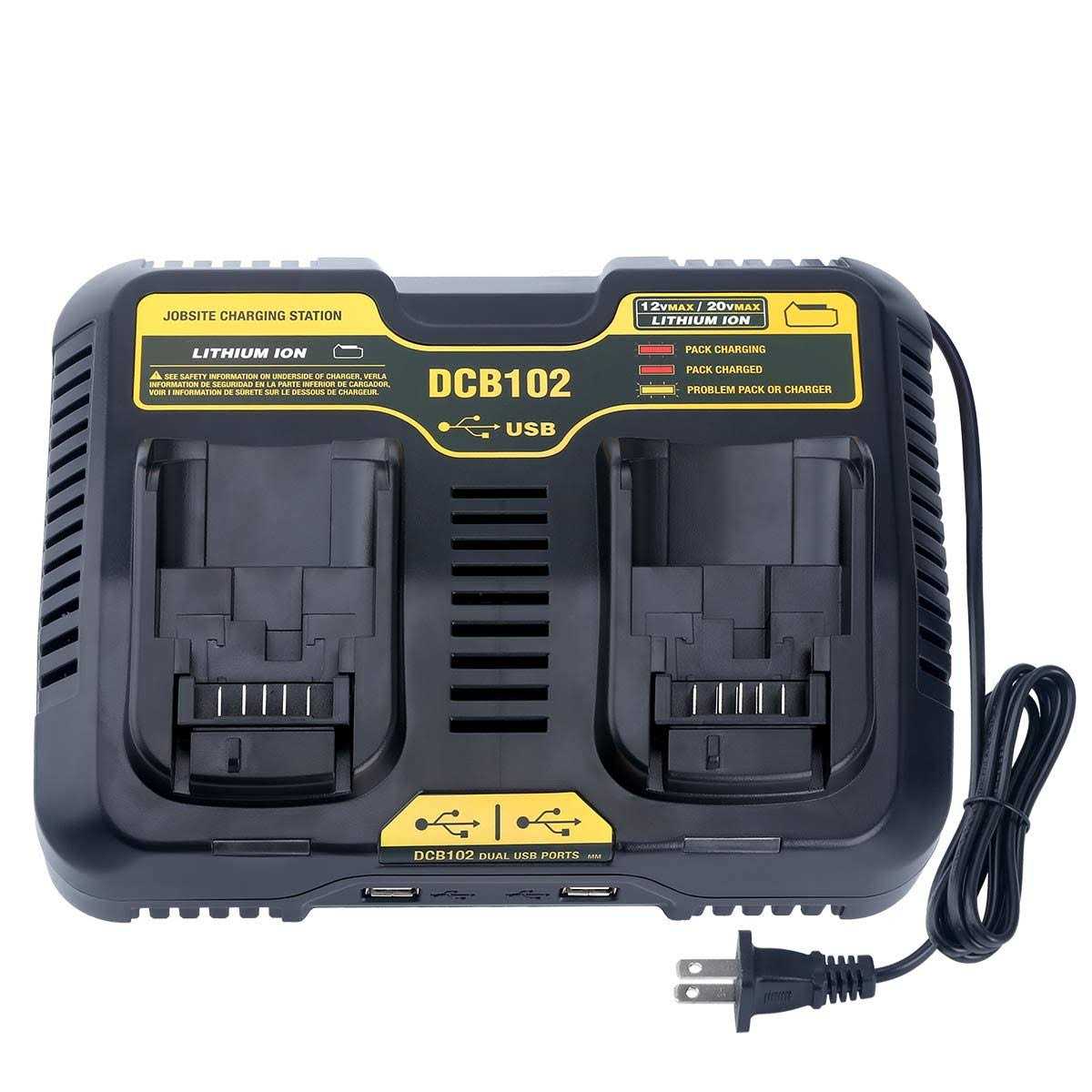 Qbmel DCB102BP Replacement Dual Battery Charger for DE-Walt 12-Volt MAX/20-Volt MAX Jobsite Charging Station DCB105 DCB112 DCB120 Lithium Battery