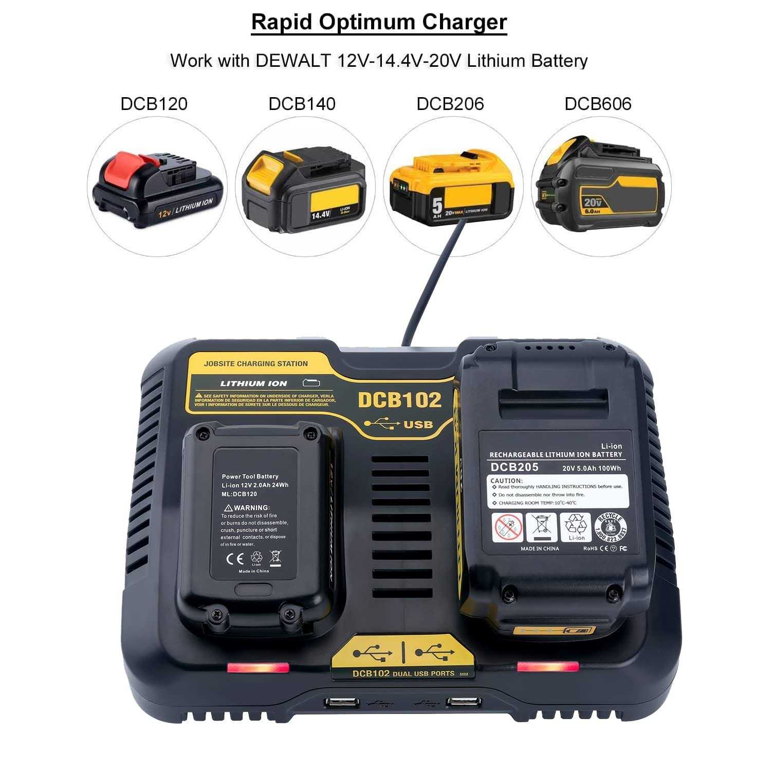 Qbmel DCB102BP Replacement Dual Battery Charger for DE-Walt 12-Volt MAX/20-Volt MAX Jobsite Charging Station DCB105 DCB112 DCB120 Lithium Battery - Image 2