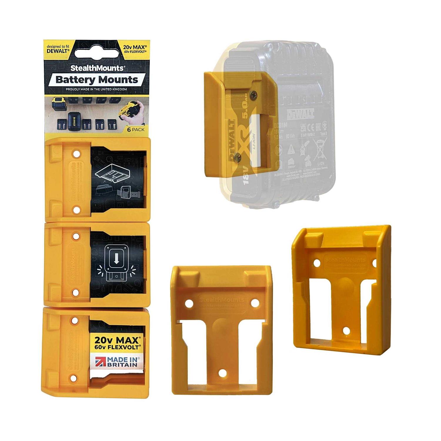 StealthMounts 20V DeWalt Battery Holder 6 Pack of DeWalt Battery Mount