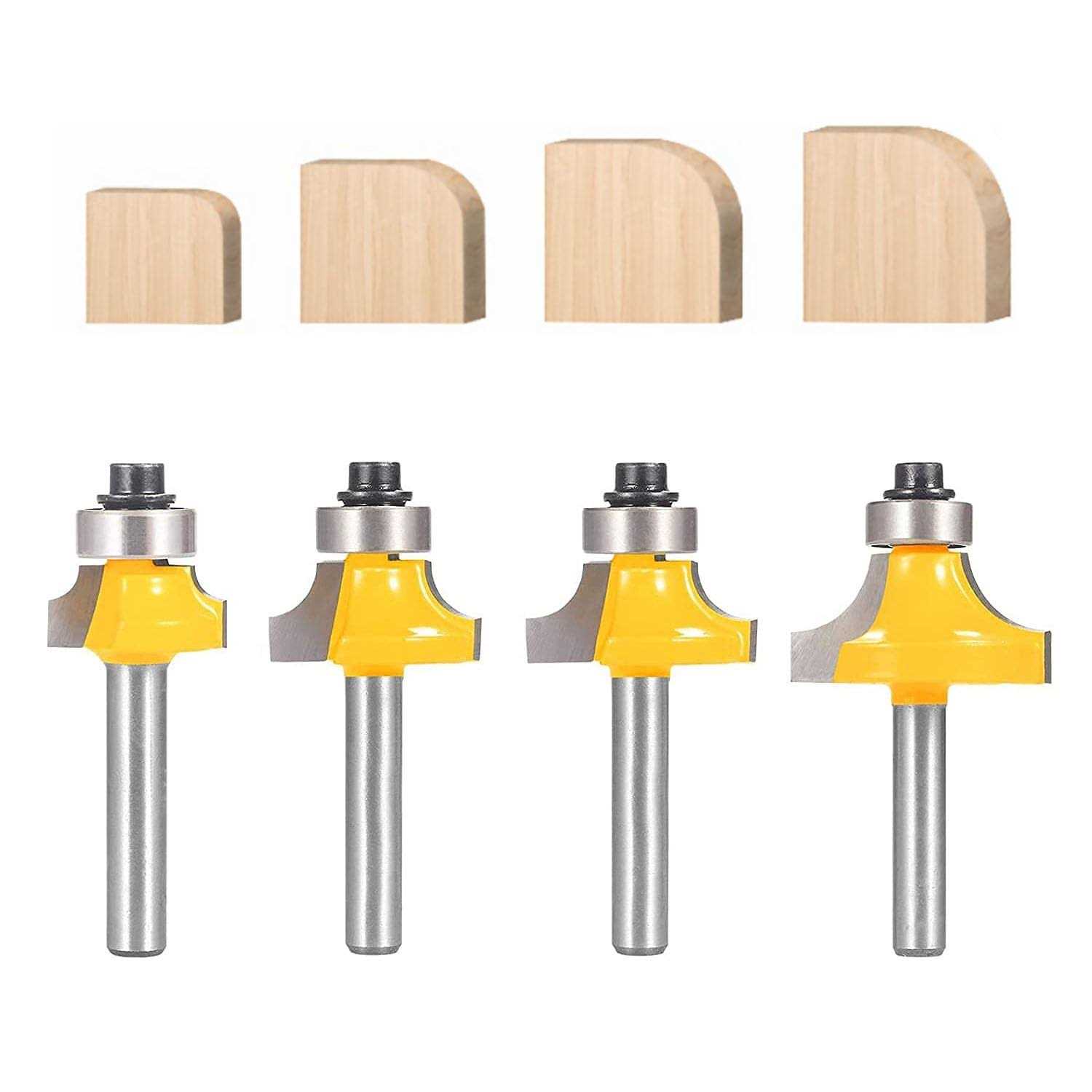 Totowood Roundover Router Bit Set,4pcs Router Bit Set,1/4 inch Shank,Radius in 1/8