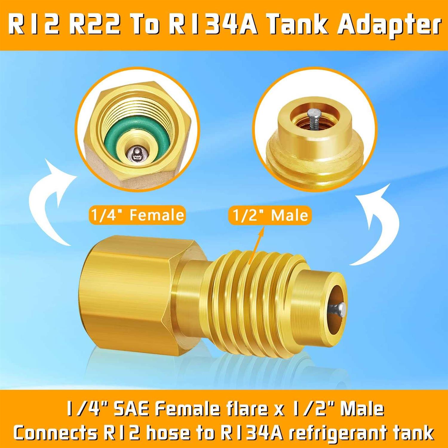 R410a Swivel Adapter Charging Vacuum Port Adapter Brass Converter with 5/16 inches SAE Female to 1/4 inches SAE Male Flare and 1/4 SAE Female x 1/2 - Image 2