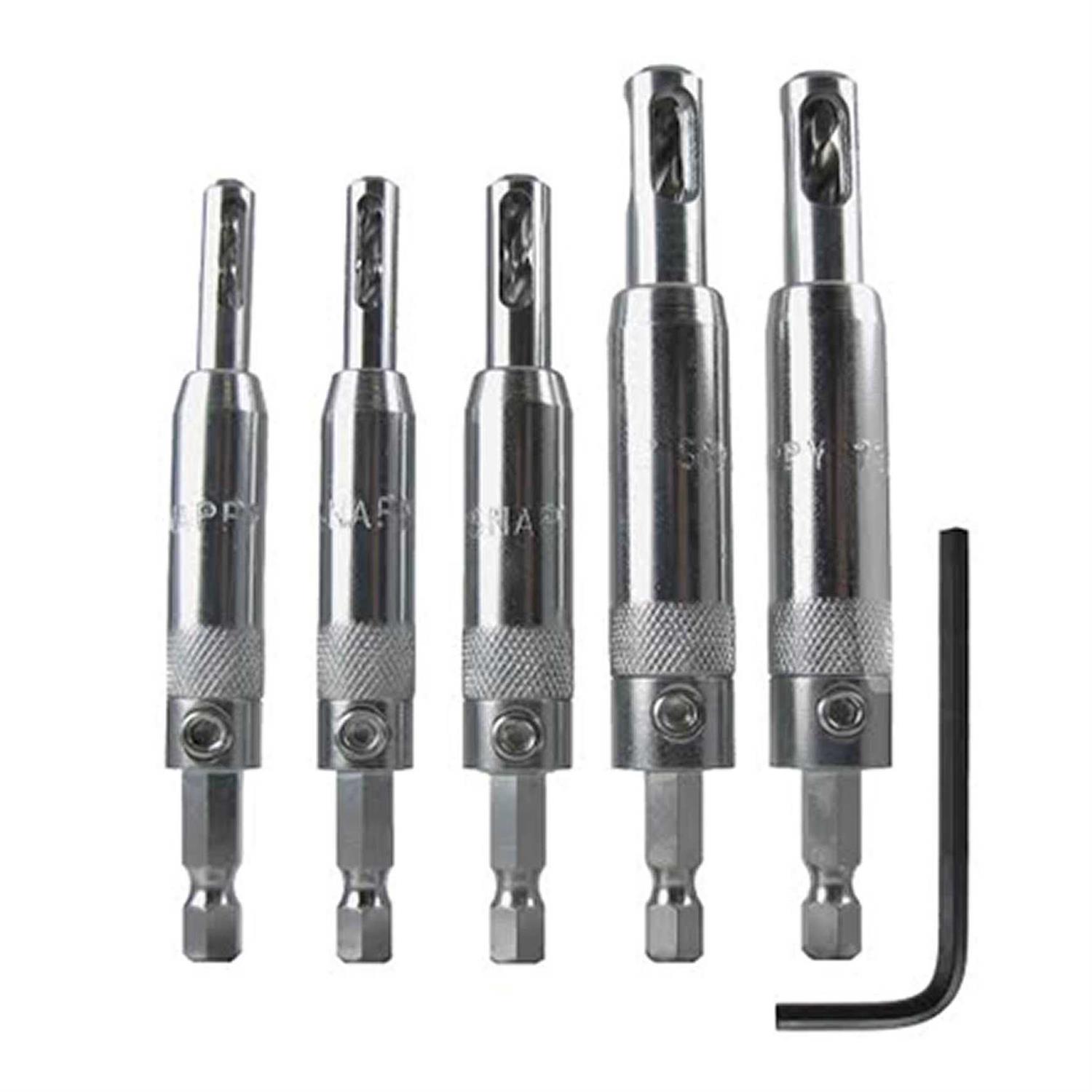 Snappy Tools 5 Piece Self-Centering Hinge Bit Set