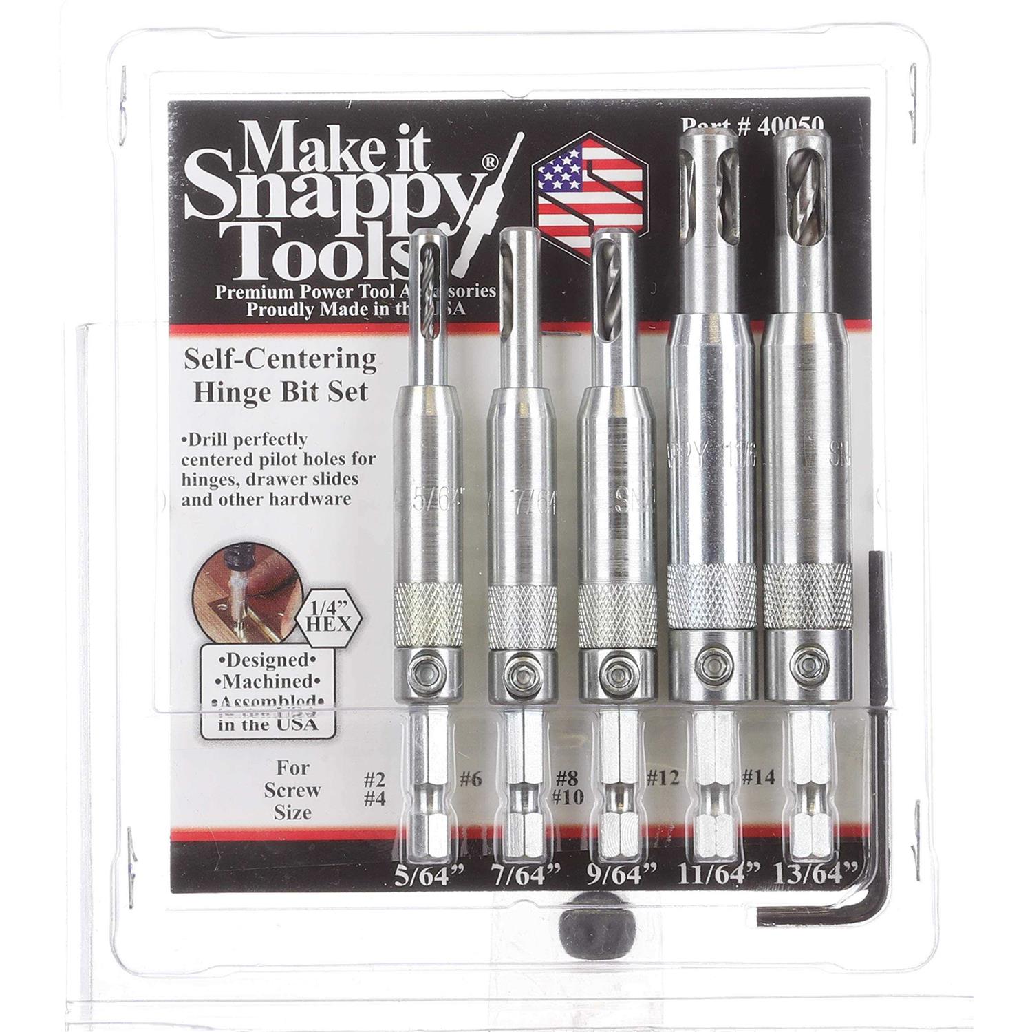 Snappy Tools 5 Piece Self-Centering Hinge Bit Set - Image 5