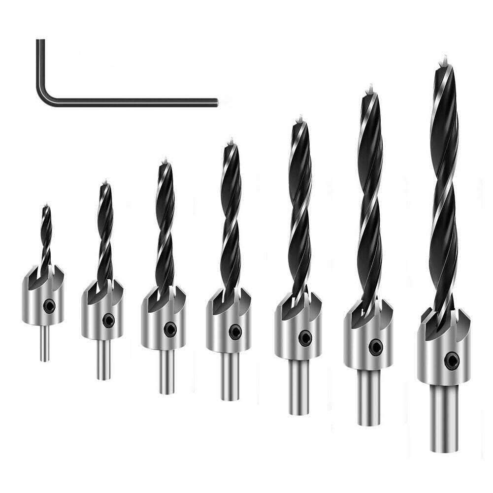 COMOWARE Countersink Drill Bits Set 7Pcs Counter Sink Bit for Wood High Speed Steel