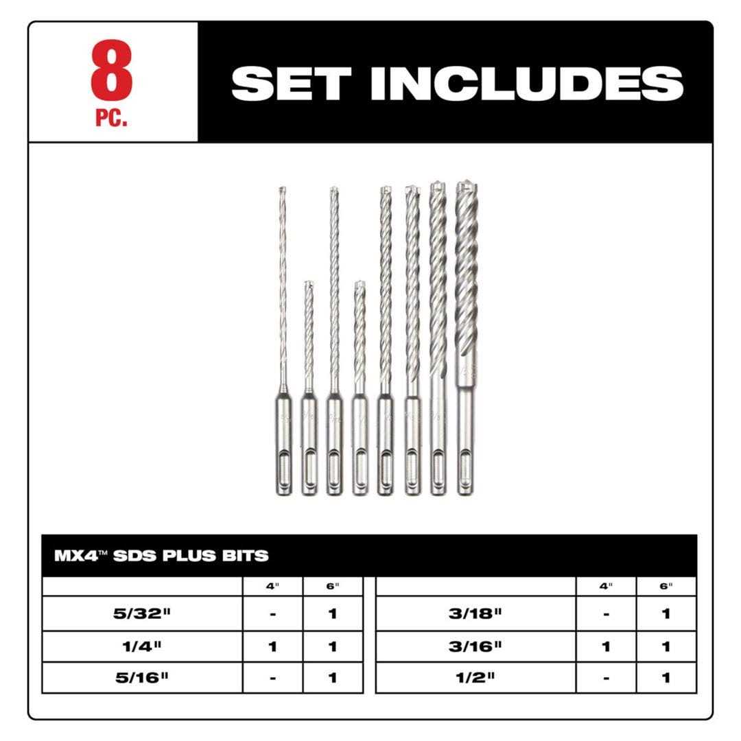 Milwaukee 48-20-7663 8pc SDS Plus MX4 4-Cutter Drill Bit Kit - Image 2