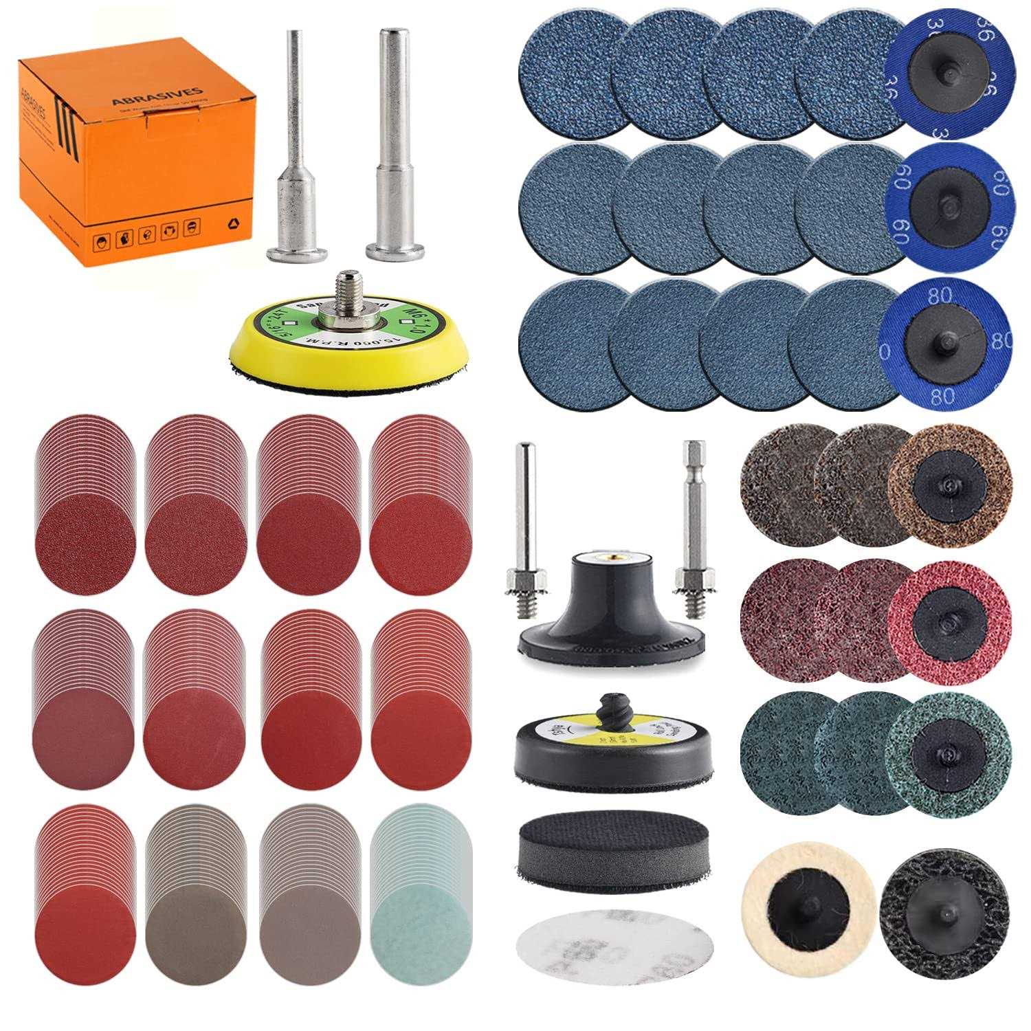 Tshya 270Pack 2inch Sanding Discs Pad Variety Kit for Drill Grinder Rotary Tools Die Grinder Accessories with 1/8&1/4 Shank Backer Plate
