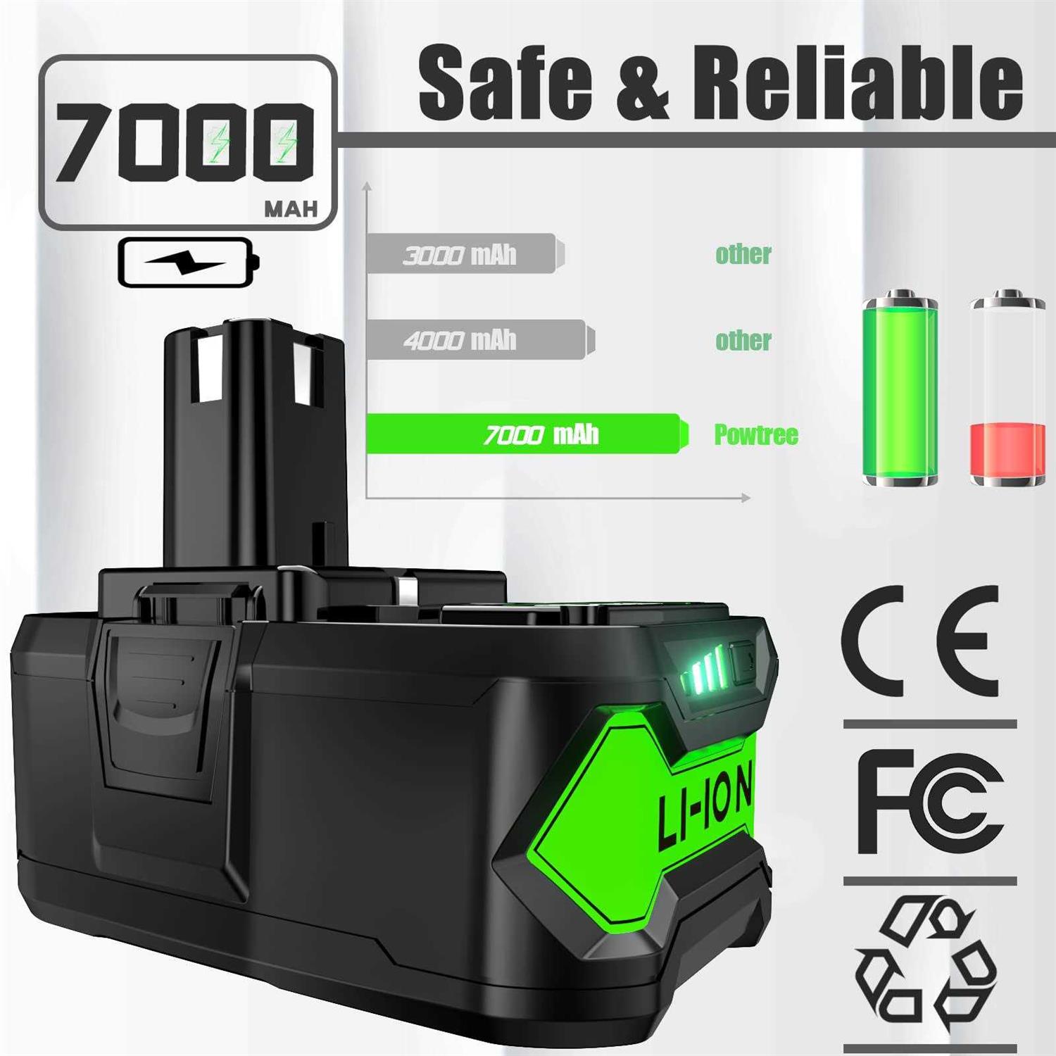 POWTREE 7.0Ah 18V 2pack Replacement for Ryobi 18V Battery ONE+ Plus Li-ion P108 P102 P103 P104 P105 P107 P109 P122 PBP005 RB18L50 Cordless Power - Image 4