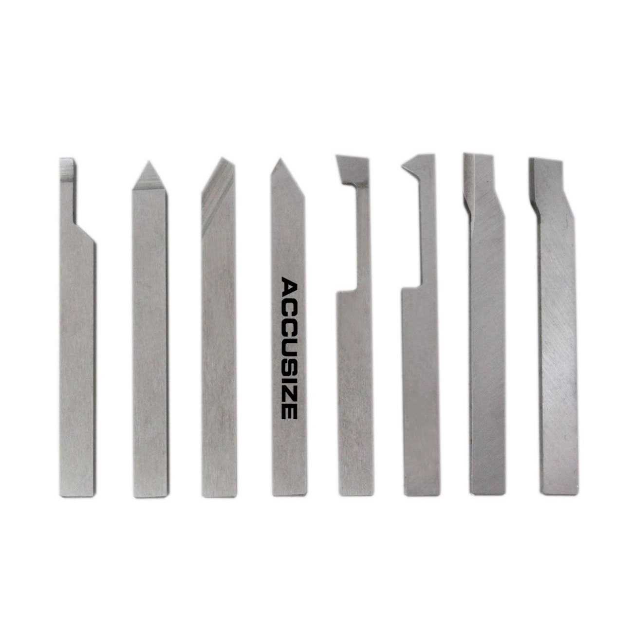 Accusize Industrial Tools 1/4'' 8 Pc H.S.S. Tool Bit Set, Pre-Ground for Turning and Facing Work