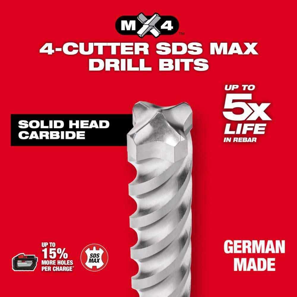 Milwaukee 1-1/2 in. x 23 in. 4-Cutter SDS-MAX Carbide Drill Bit - Image 5
