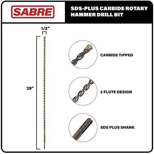 Sabre Tools 3/4 Inch x 39 Inch SDS Plus Rotary Hammer Drill Bit Carbide Tipped for Brick Stone and Concrete - Image 3