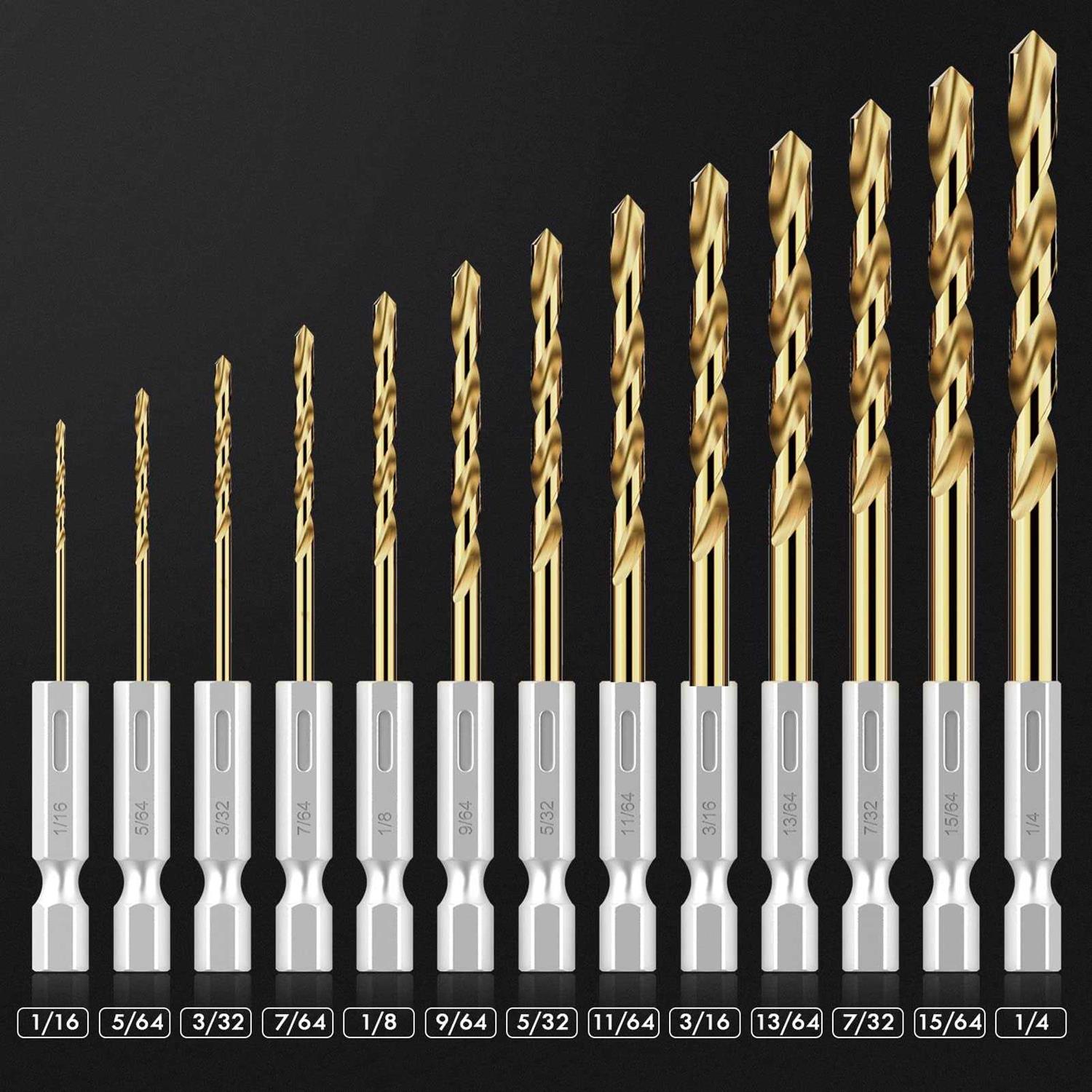 MACXCOIP Hex Shank Drill Bit Set 13Pcs HSS Titanium Twist Drill Bit for Sheet Metal - Image 3