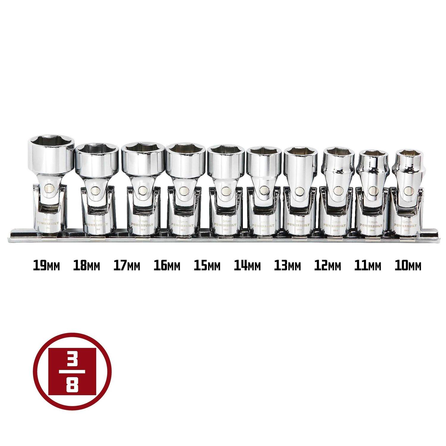 Powerbuilt 10 Piece 3/8 Inch Drive Metric Universal 6 Point Socket Set 641715 - Image 4