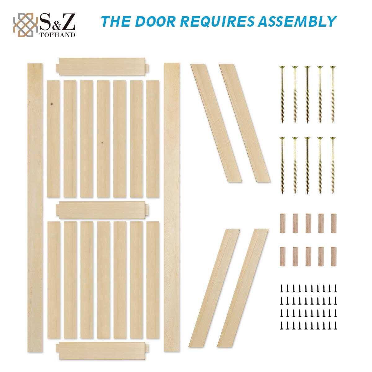 S&Z TOPHAND Unfinished British Brace Knotty Barn Door Sliding Door Hardware Kit/Solid Wood/Sliding Door/Double Surfaces - Image 4
