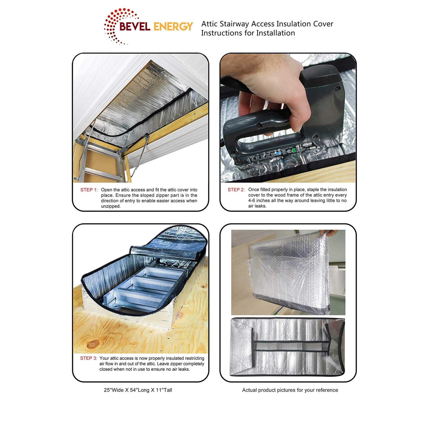 Bevel Energy Premium Energy Saving Attic Door Insulation Stairway Cover Stair Ladder Opening Attic Tent with Easy Access Zipper 25 x 54 x 11 - Image 5