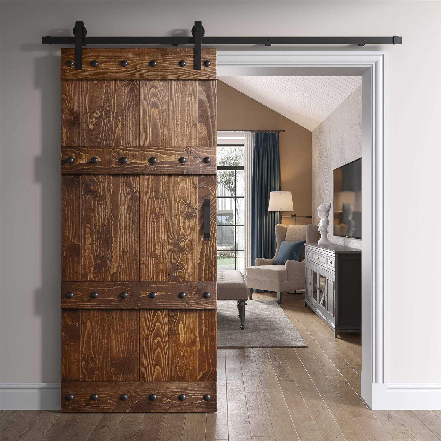 Paneled Wood Castle Series Barn Door without Installation Hardware Kit Coast Sequoia Finish - Image 4