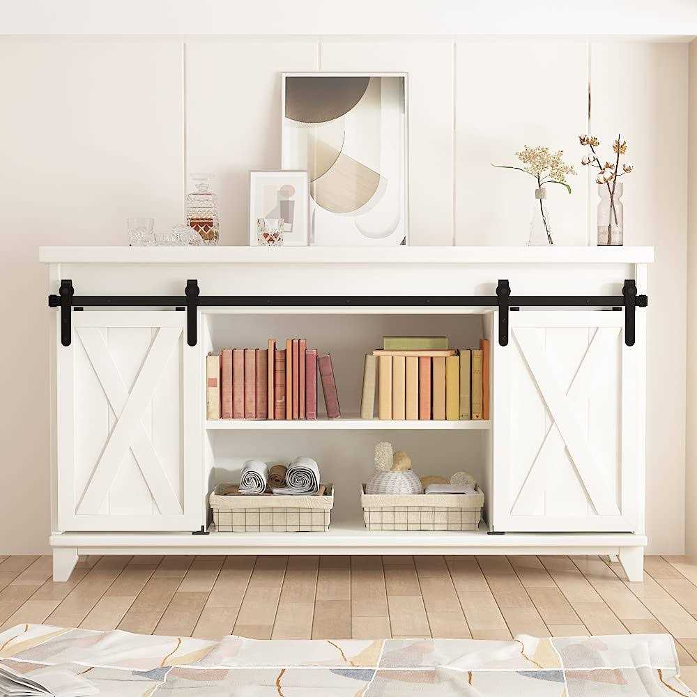 skysen Double Door Cabinet Sliding Barn Door Hardware Kit Super Mini Sliding Door Hardware for Wardrobe Cabinet TV Stand - Image 4
