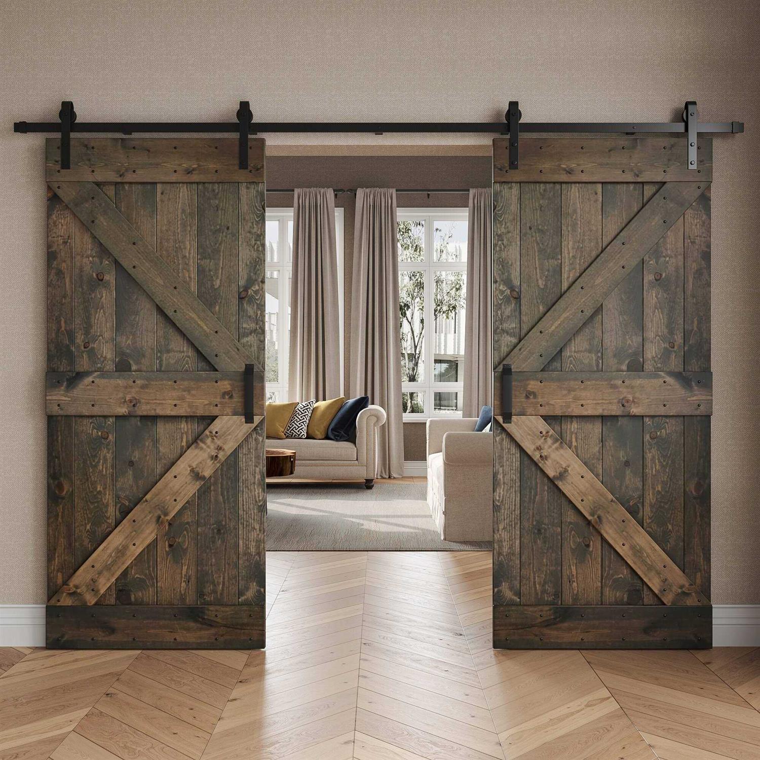 Coast Sequoia 84 in K Series DIY Knotty Wood Double Sliding Barn Door With Hardware Kit - Image 2