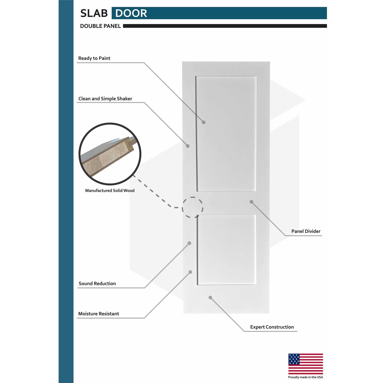 Double Panel Solid Core Primed Interior Door Reso - Image 5