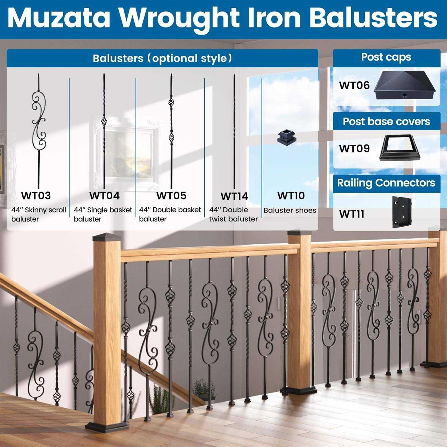 Muzata 32 Round Black Aluminum 3/4 Hollow Deck Balusters - Image 4