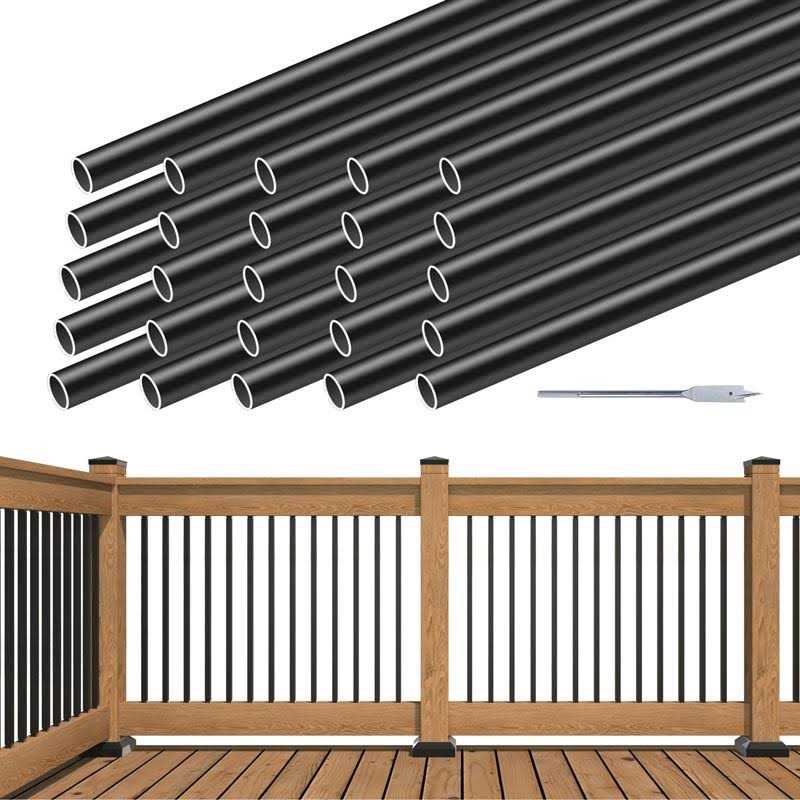 Muzata 32 Round Black Aluminum 3/4 Hollow Deck Balusters - Image 5
