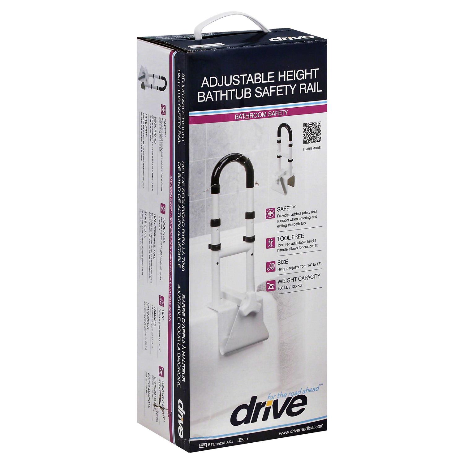 Drive Medical Adjustable Height Bathtub Grab Bar Safety Rail - Image 5