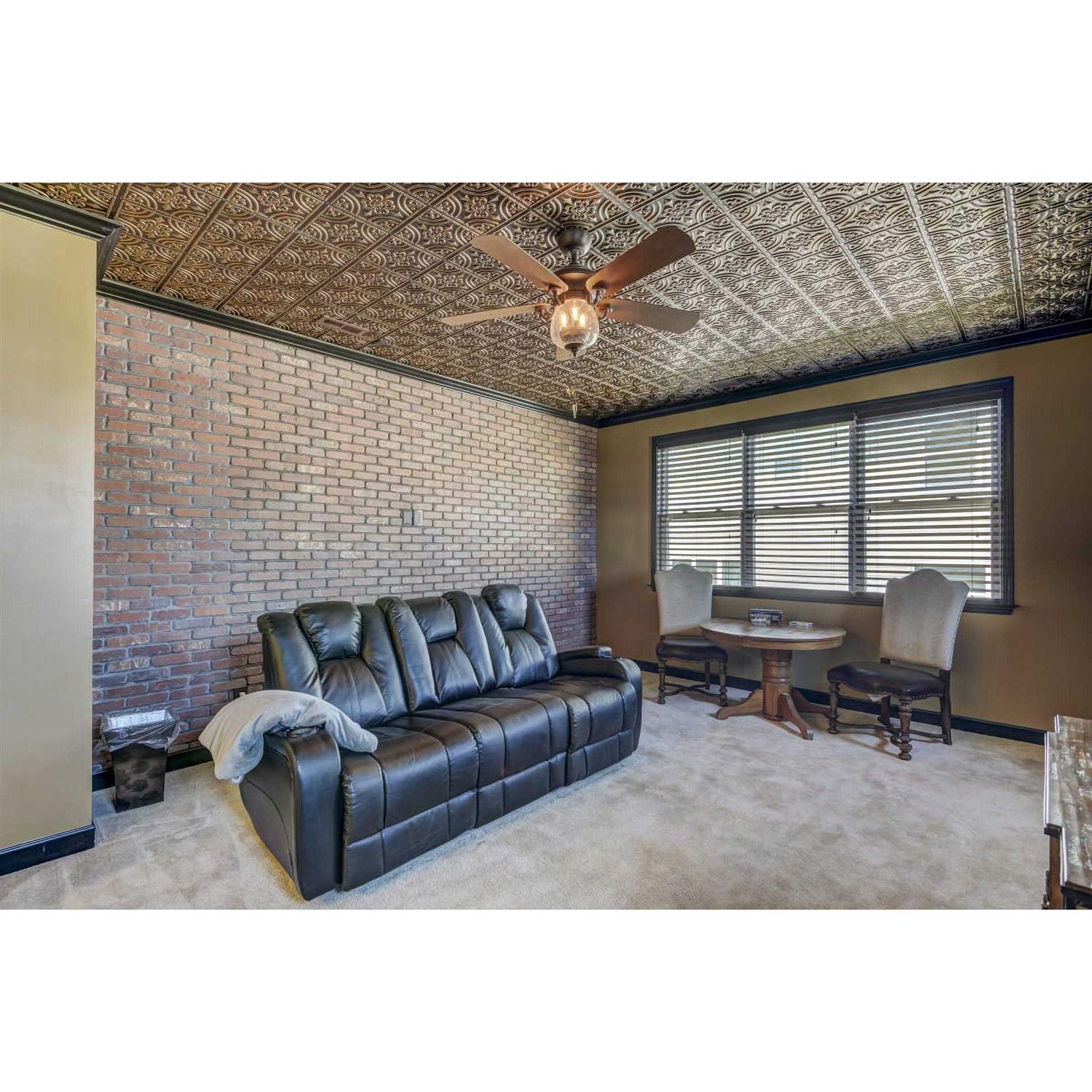 From Plain To Beautiful In Hours Wrought Iron 2 ft. x 2 ft. Glue Up PVC Ceiling Tile - Image 3