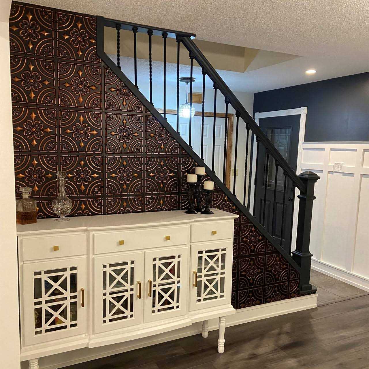 From Plain To Beautiful In Hours Wrought Iron 2 ft. x 2 ft. Glue Up PVC Ceiling Tile - Image 4