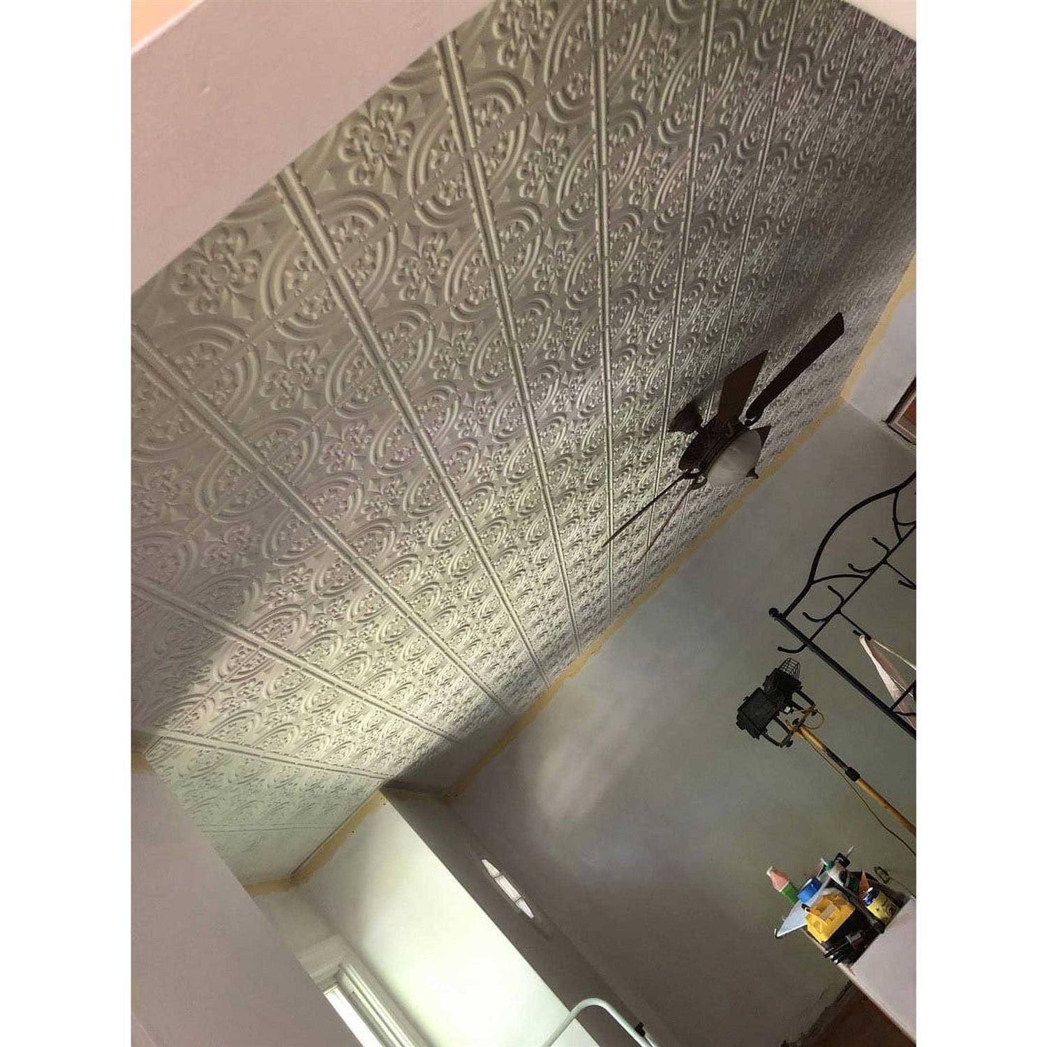 From Plain To Beautiful In Hours Wrought Iron 2 ft. x 2 ft. Glue Up PVC Ceiling Tile - Image 5