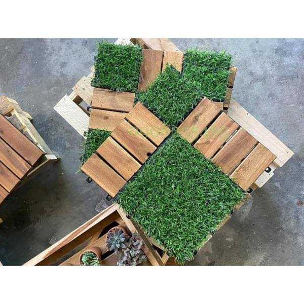 Pro Space 12 in. x 12 Acacia Wood Interlocking Flooring Tiles Grass Green PINS - Image 3