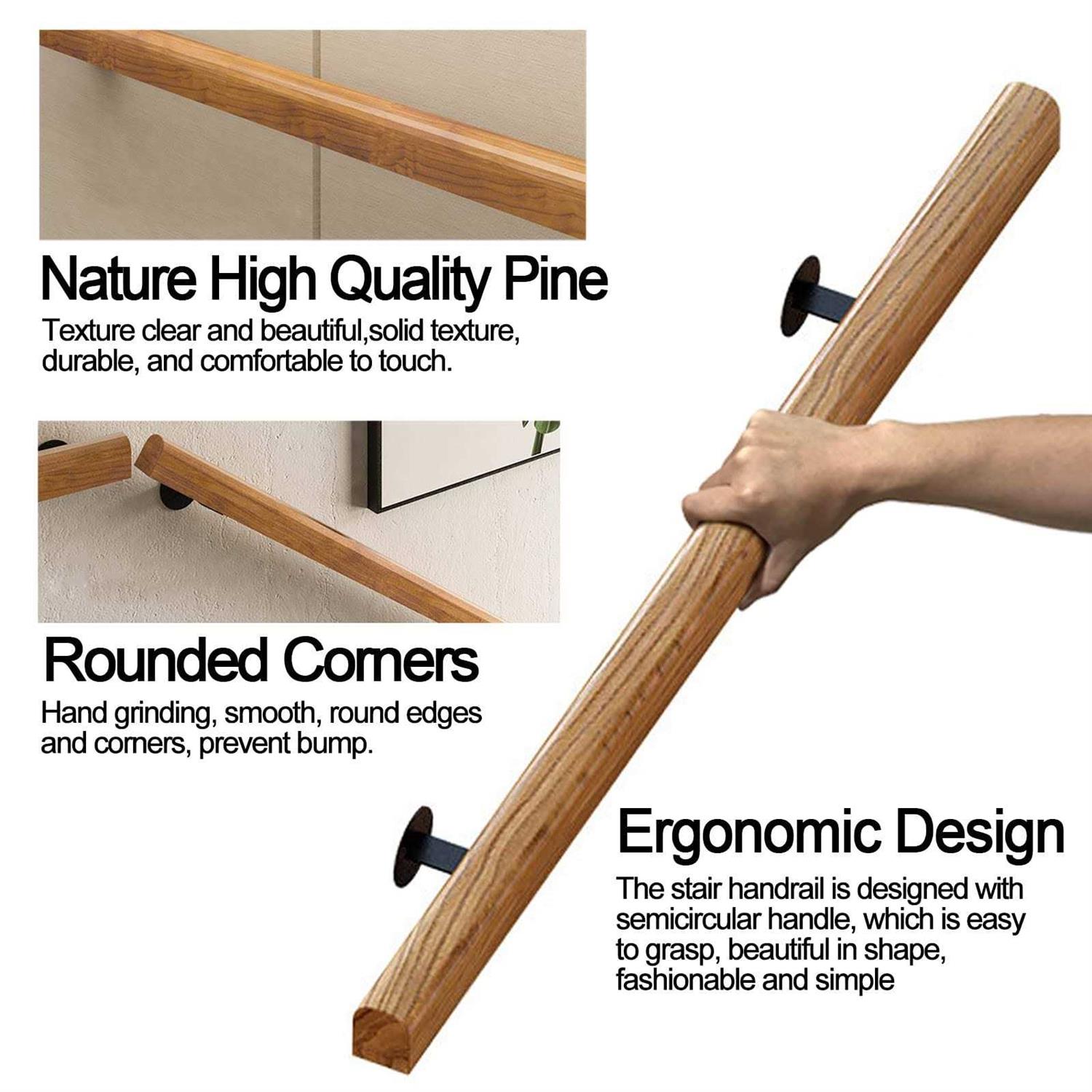 JuneFanwei 3FT Wooden Stair Handrails Hand Railings for Stairs Indoor Outdoor - Image 4