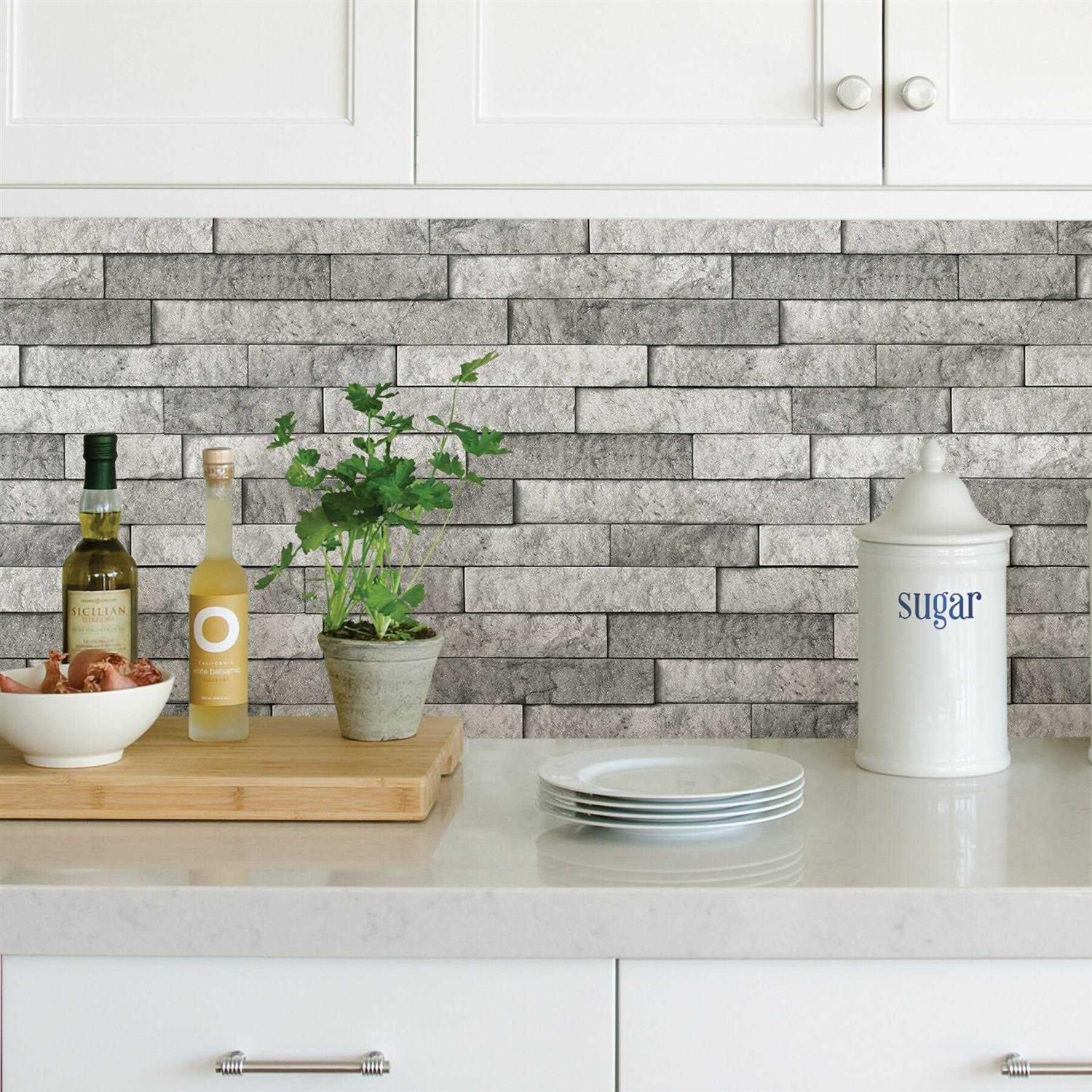 Brewster Grey Stone Peel & Stick Backsplash - Image 3