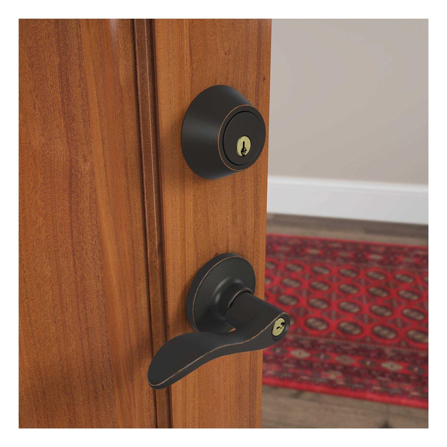 First Secure by Schlage Deadbolt and Keyed Entry Presley Lever in Aged - Image 3