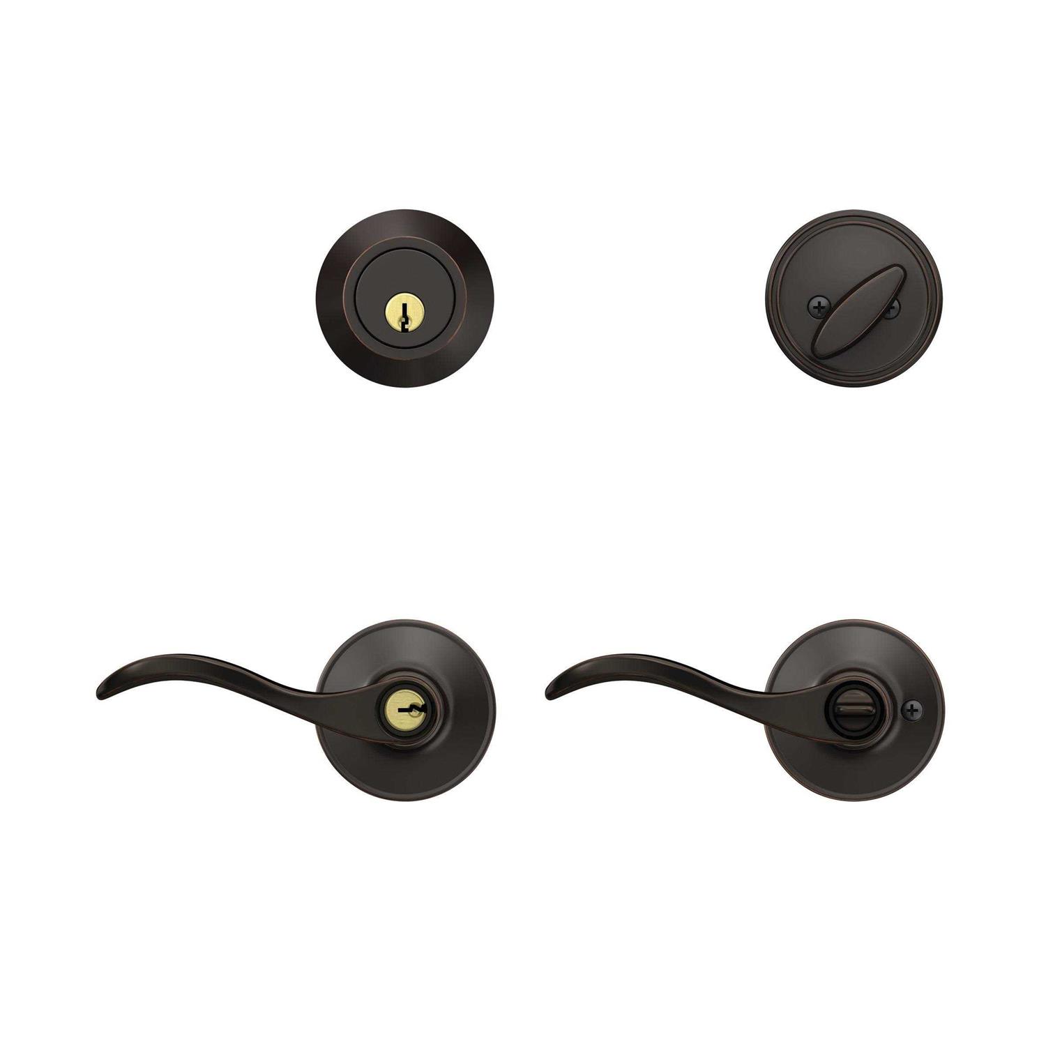 First Secure by Schlage Deadbolt and Keyed Entry Presley Lever in Aged - Image 5